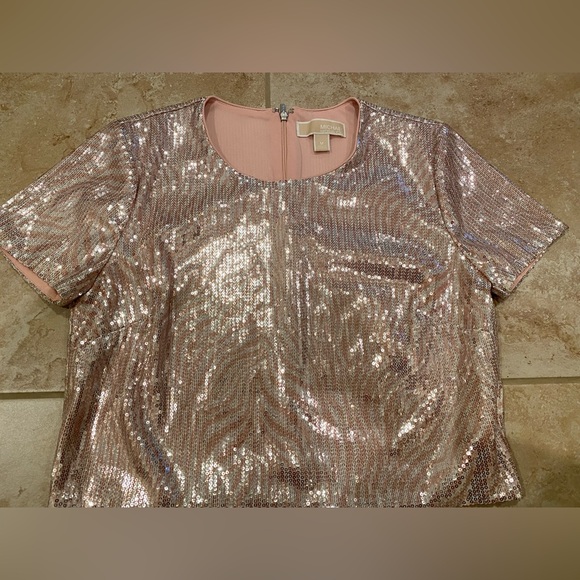 Michael Kors Sparkling Sequins Over Pink Zebra Print Sequin Crop Top - Size M - Picture 5 of 15